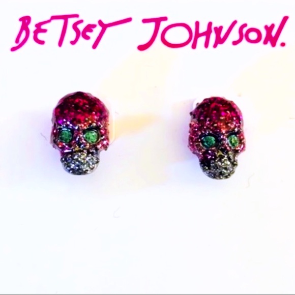 NWT Betsey Johnson glitter skull stud earrings - Picture 2 of 8